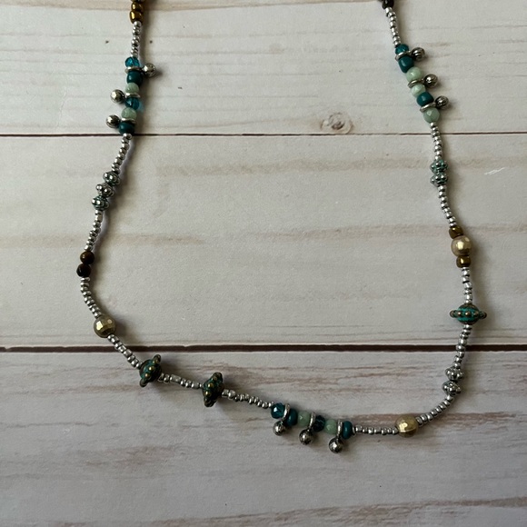 Long turquoise, silver, and gold bead necklace - Picture 2 of 3